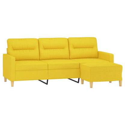 vidaXL Canapé 3 places avec pouf Jaune clair 180 cm Tissu