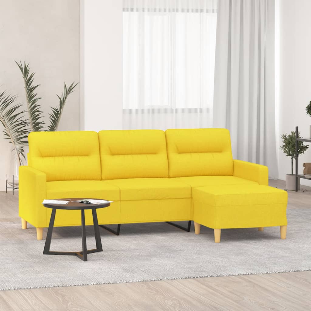 vidaXL Canapé 3 places avec pouf Jaune clair 180 cm Tissu