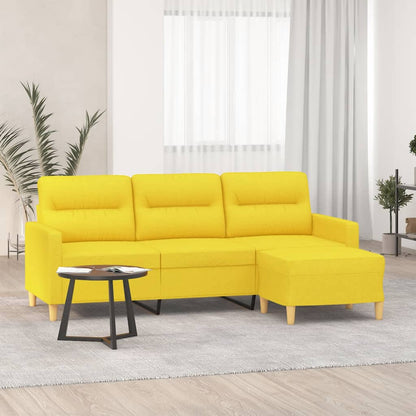 vidaXL Canapé 3 places avec pouf Jaune clair 180 cm Tissu