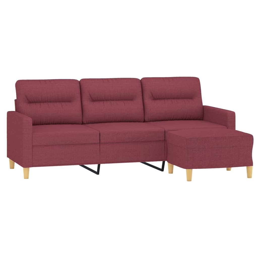 vidaXL 3-Sitzer-Sofa mit Hocker Weinrot 180 cm Stoff
