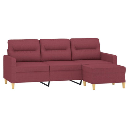 vidaXL 3-Sitzer-Sofa mit Hocker Weinrot 180 cm Stoff