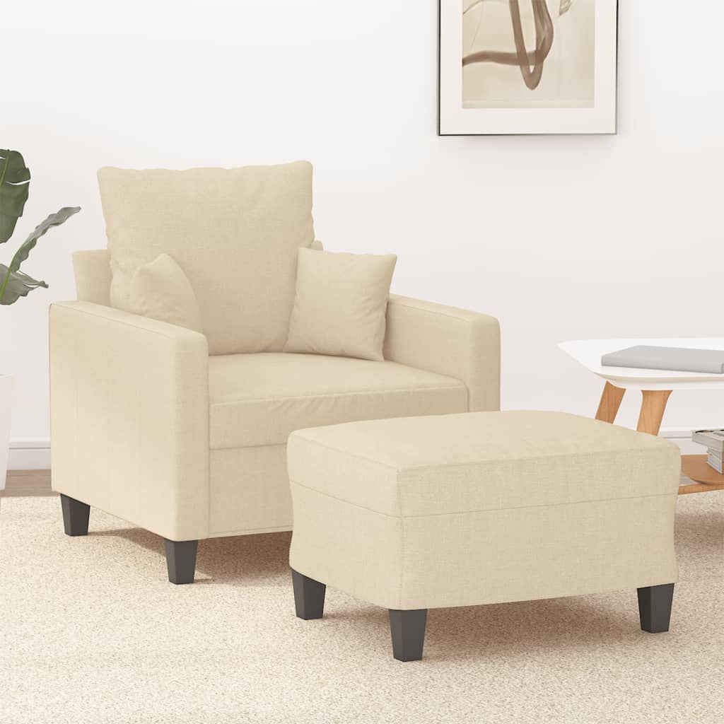 vidaXL Sessel mit Hocker Creme 60 cm Stoff