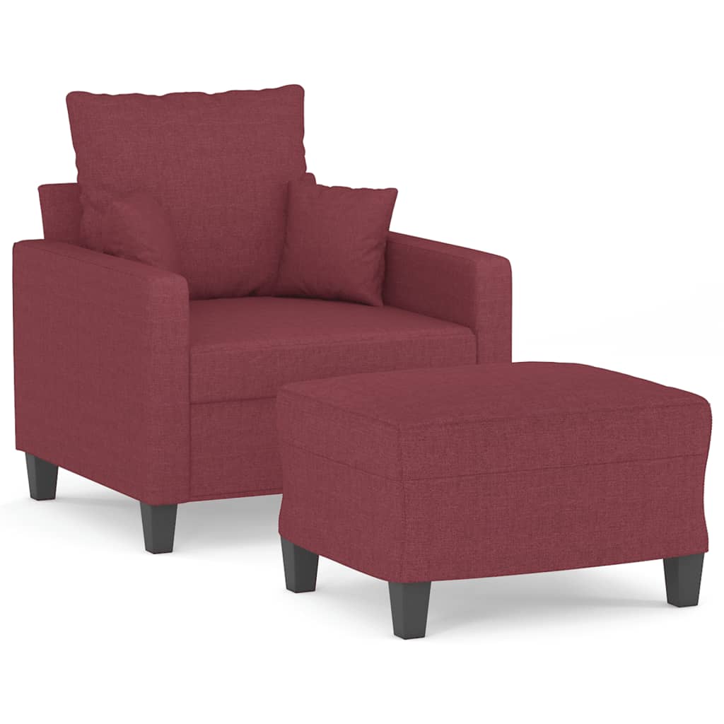 vidaXL Sessel mit Hocker Weinrot 60 cm Stoff