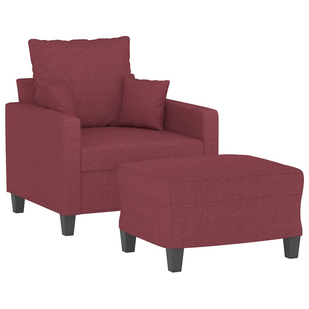 vidaXL Sessel mit Hocker Weinrot 60 cm Stoff