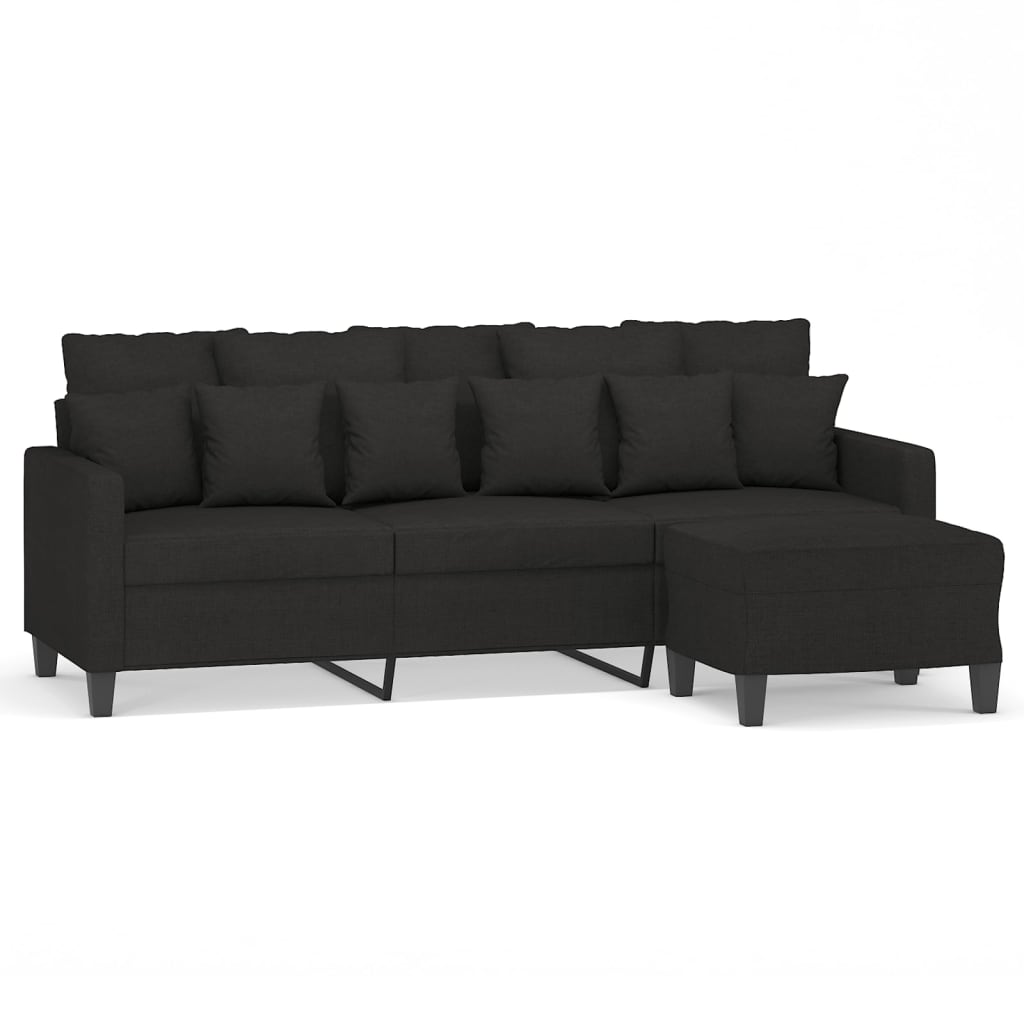 vidaXL Canapé à 3 places avec pouf Tissu Noir 180 cm