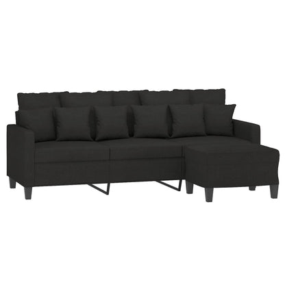 vidaXL Canapé à 3 places avec pouf Tissu Noir 180 cm
