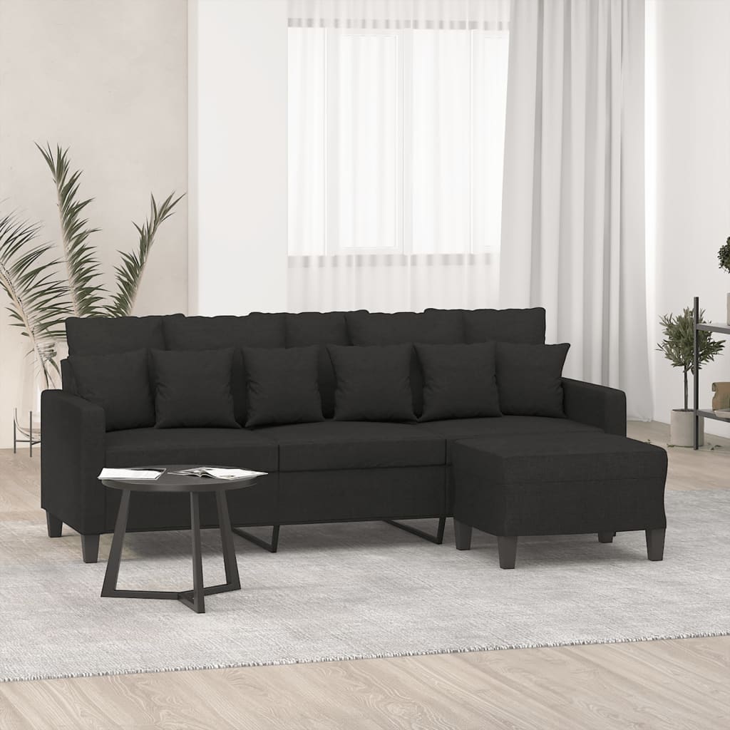 vidaXL Canapé à 3 places avec pouf Tissu Noir 180 cm