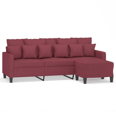 vidaXL Canapé 3 places avec pouf Rouge bordeaux 180 cm Tissu