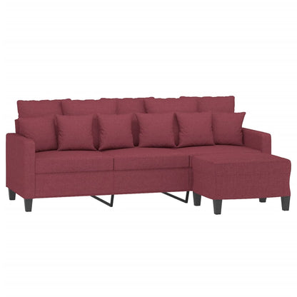 vidaXL Canapé 3 places avec pouf Rouge bordeaux 180 cm Tissu