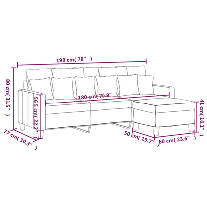 vidaXL Canapé 3 places avec pouf Rouge bordeaux 180 cm Tissu