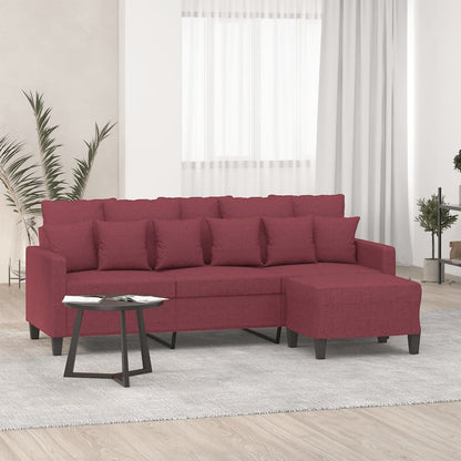 vidaXL Canapé 3 places avec pouf Rouge bordeaux 180 cm Tissu