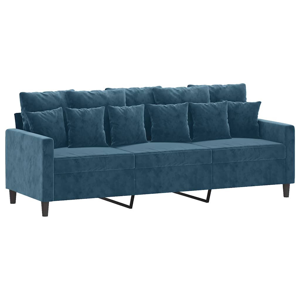 vidaXL 3-Sitzer-Sofa mit Hocker Blau 180 cm Samt