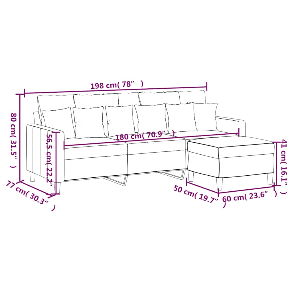 vidaXL 3-Sitzer-Sofa mit Hocker Blau 180 cm Samt