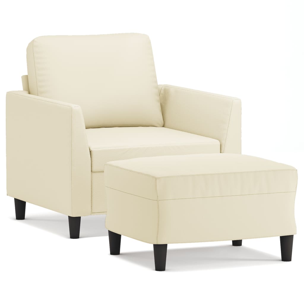 vidaXL Sessel mit Hocker Creme 60 cm Kunstleder