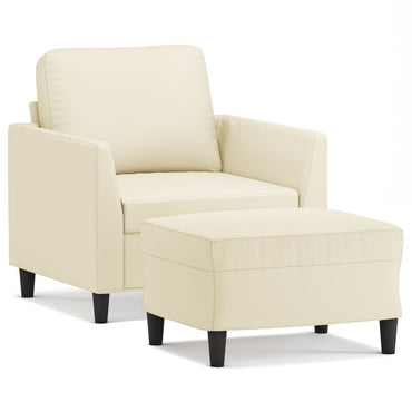 vidaXL Sessel mit Hocker Creme 60 cm Kunstleder