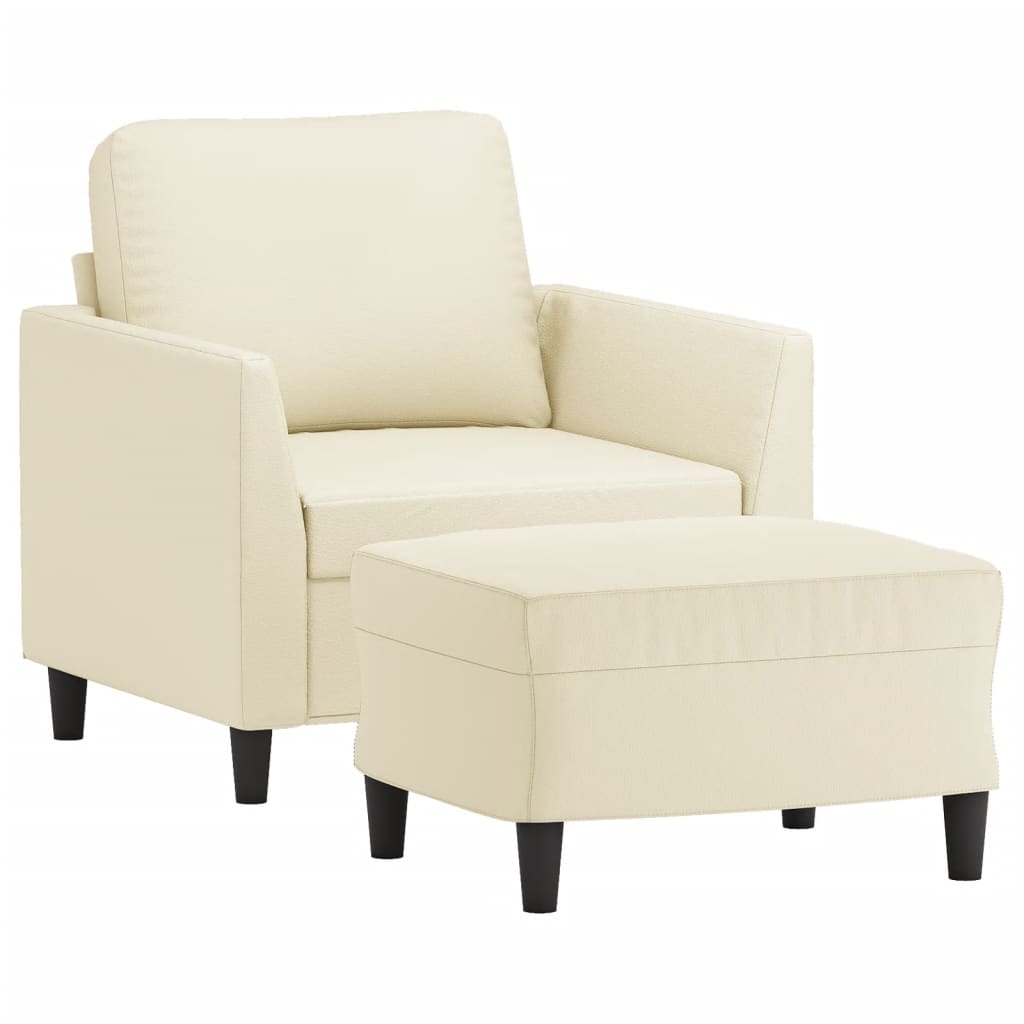 vidaXL Sessel mit Hocker Creme 60 cm Kunstleder