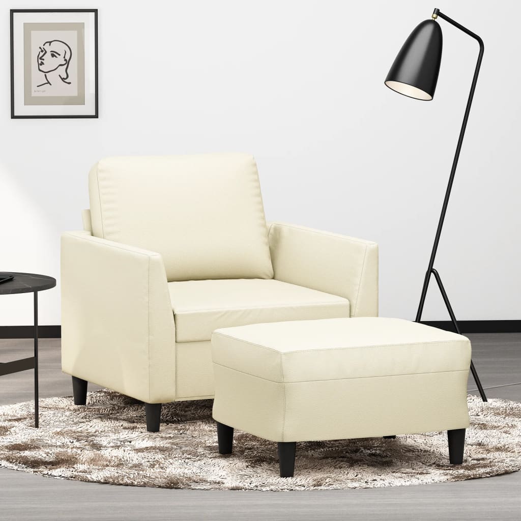 vidaXL Sessel mit Hocker Creme 60 cm Kunstleder