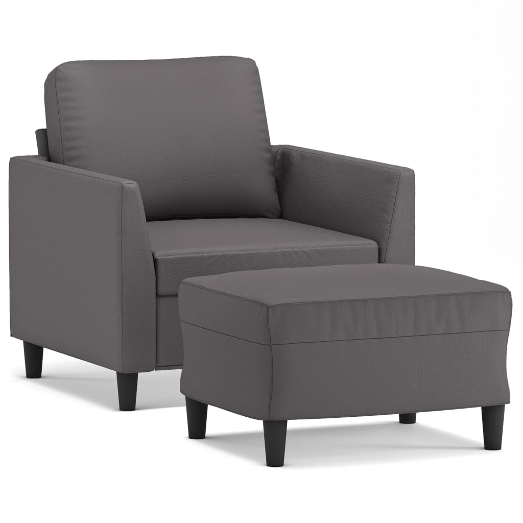 vidaXL Sessel mit Hocker Grau 60 cm Kunstleder