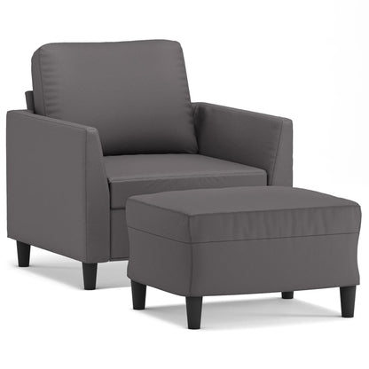 vidaXL Sessel mit Hocker Grau 60 cm Kunstleder