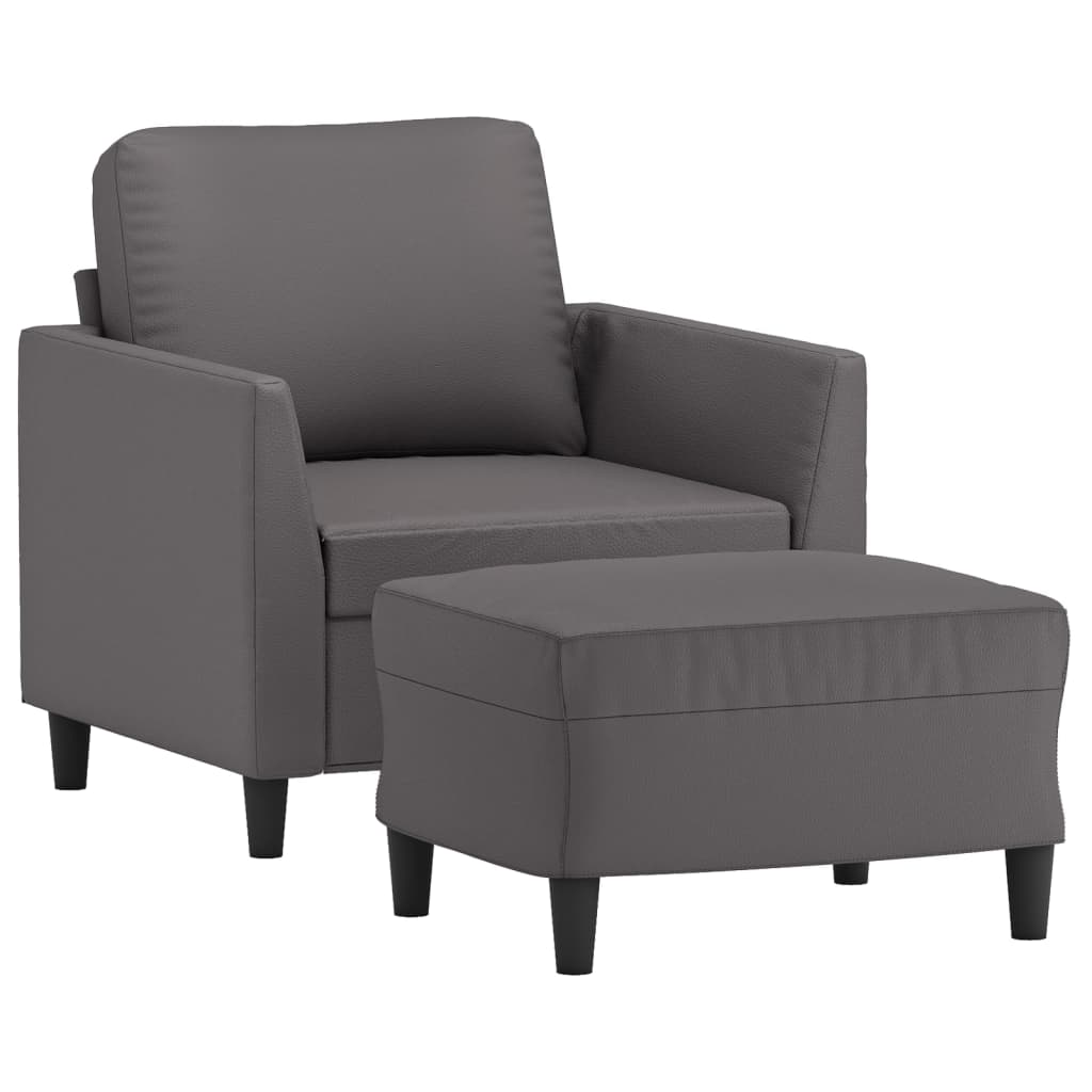 vidaXL Sessel mit Hocker Grau 60 cm Kunstleder