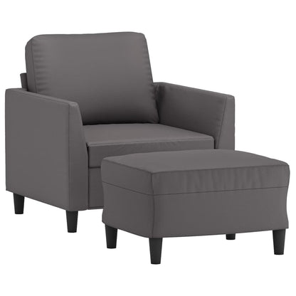 vidaXL Sessel mit Hocker Grau 60 cm Kunstleder