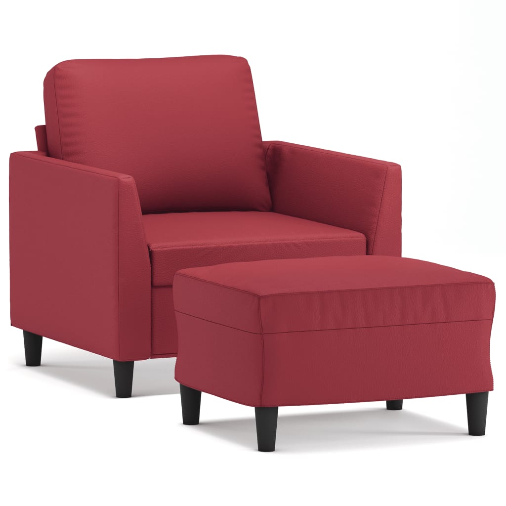 vidaXL Sessel mit Hocker Weinrot 60 cm Kunstleder