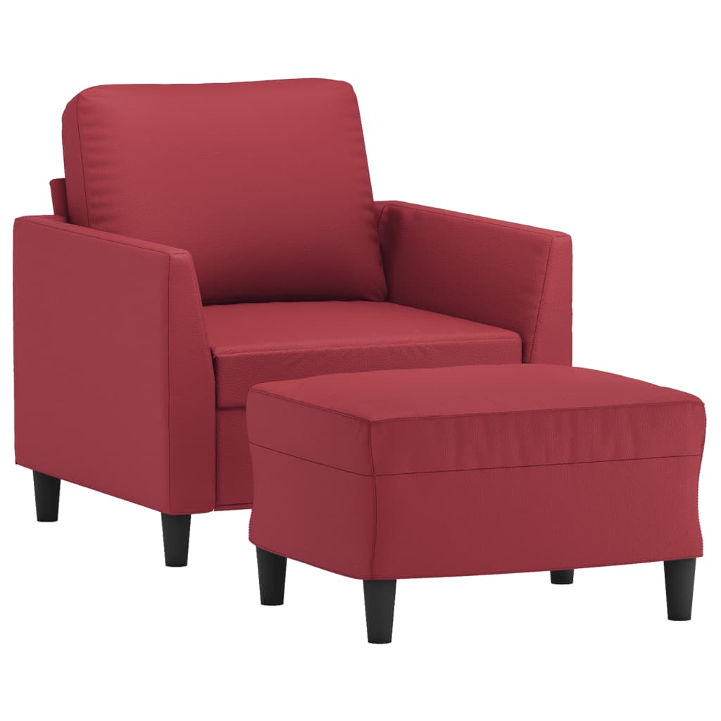 vidaXL Sessel mit Hocker Weinrot 60 cm Kunstleder