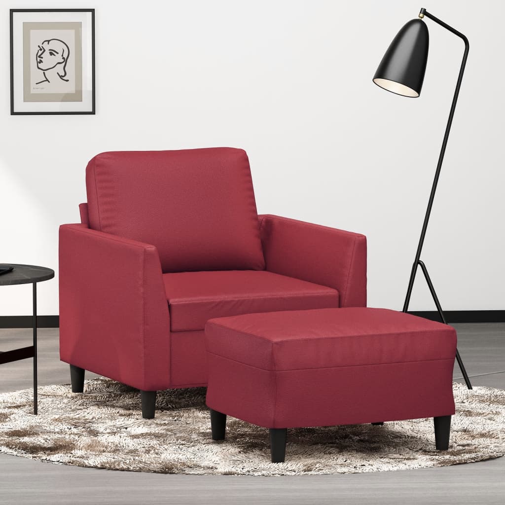 vidaXL Sessel mit Hocker Weinrot 60 cm Kunstleder