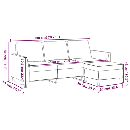 vidaXL 3-Sitzer-Sofa mit Hocker Schwarz 180 cm Kunstleder