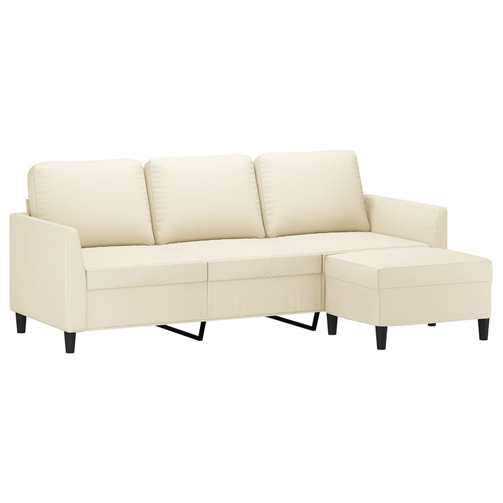 vidaXL 3-Sitzer-Sofa mit Hocker Creme 180 cm Kunstleder