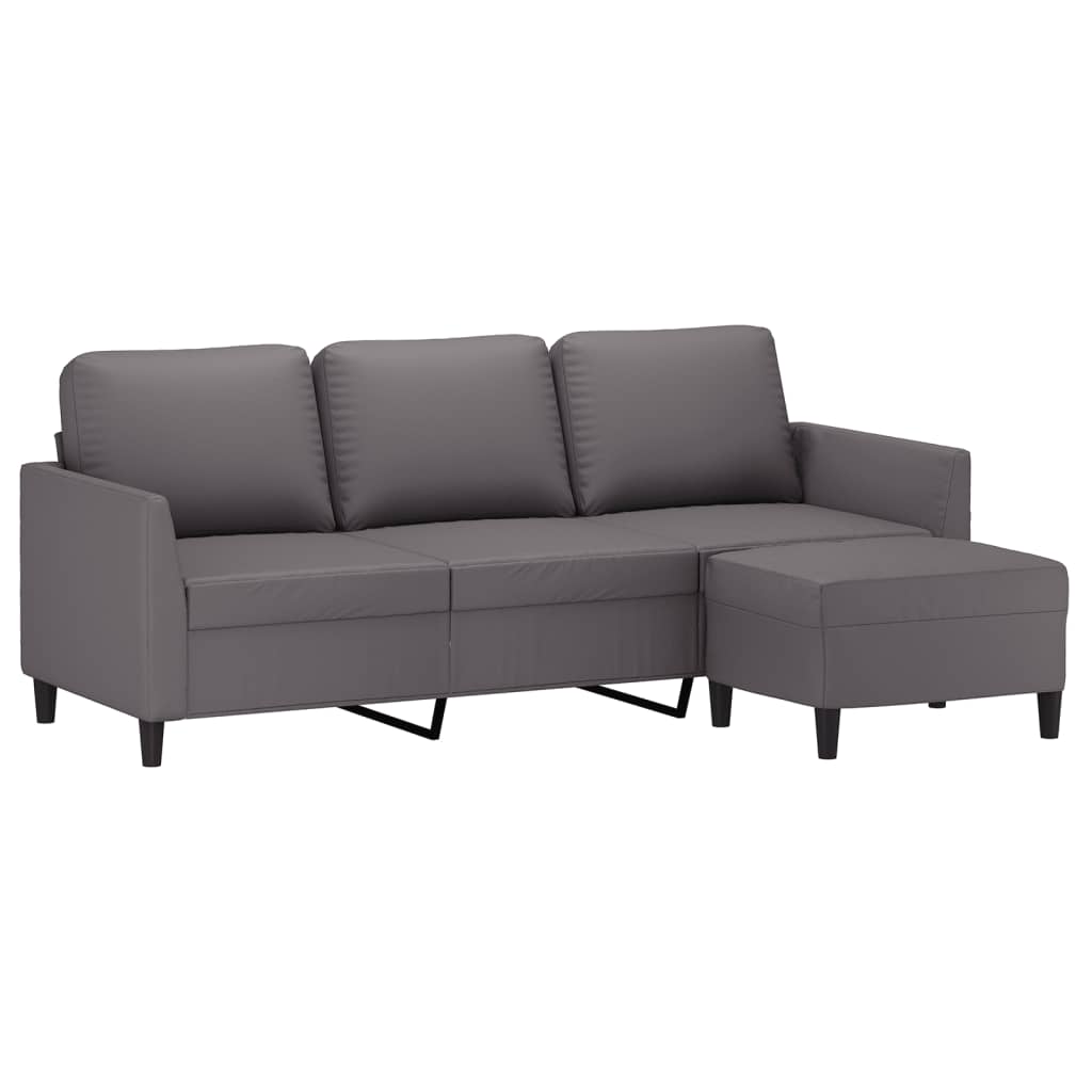 vidaXL 3-Sitzer-Sofa mit Hocker Grau 180 cm Kunstleder