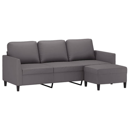 vidaXL 3-Sitzer-Sofa mit Hocker Grau 180 cm Kunstleder