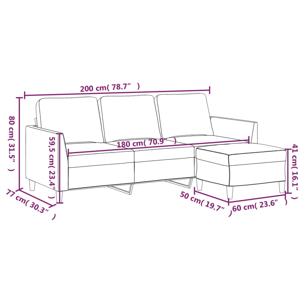 vidaXL 3-Sitzer-Sofa mit Hocker Weinrot 180 cm Kunstleder