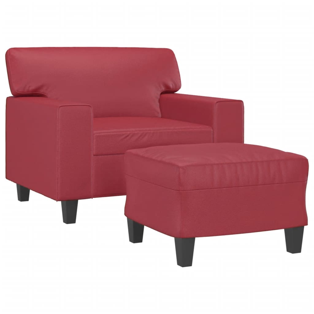 vidaXL Sessel mit Hocker Weinrot 60 cm Kunstleder