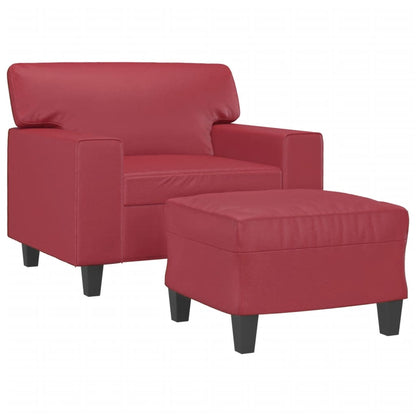 vidaXL Sessel mit Hocker Weinrot 60 cm Kunstleder