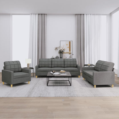 vidaXL 3-tlg. Sofagarnitur mit Kissen Dunkelgrau Stoff
