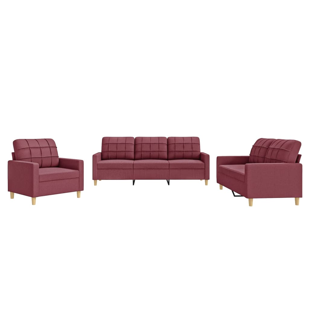 vidaXL 3-tlg. Sofagarnitur mit Kissen Weinrot Stoff