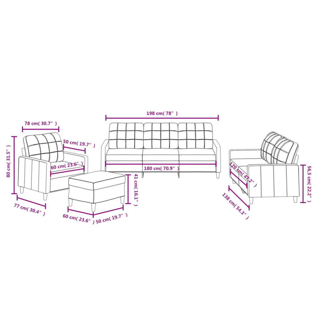 vidaXL 4-tlg. Sofagarnitur mit Kissen Braun Stoff