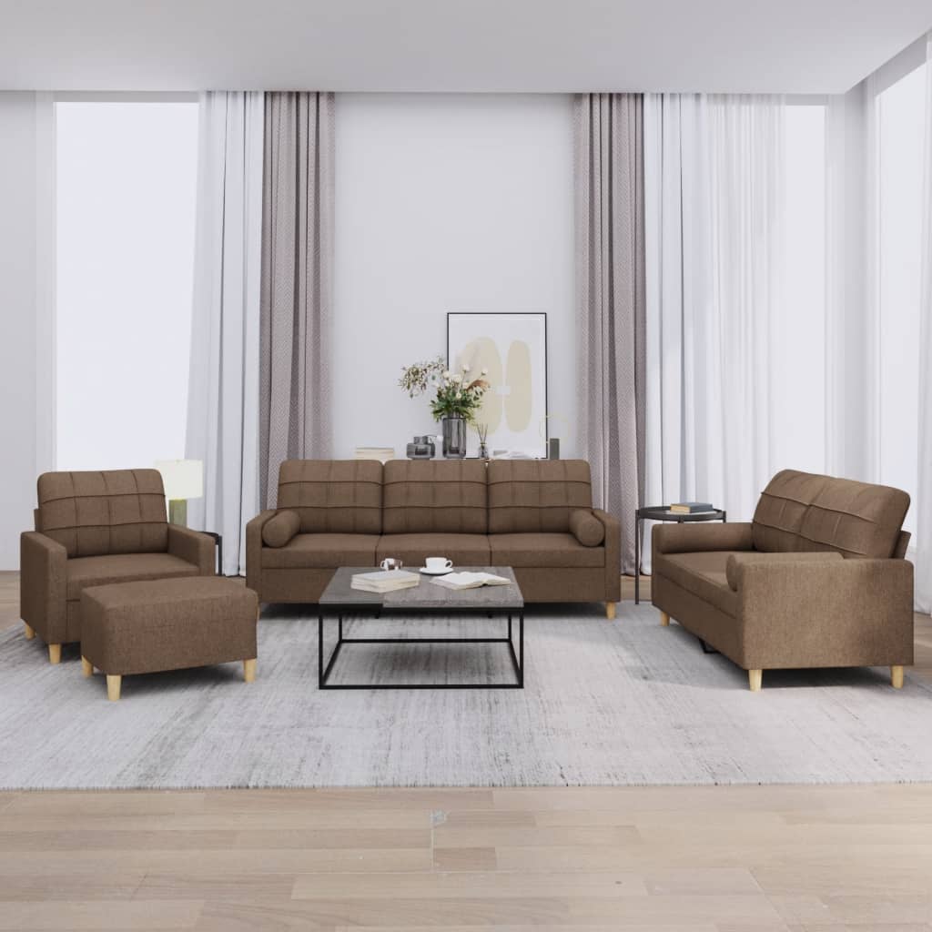 vidaXL 4-tlg. Sofagarnitur mit Kissen Braun Stoff