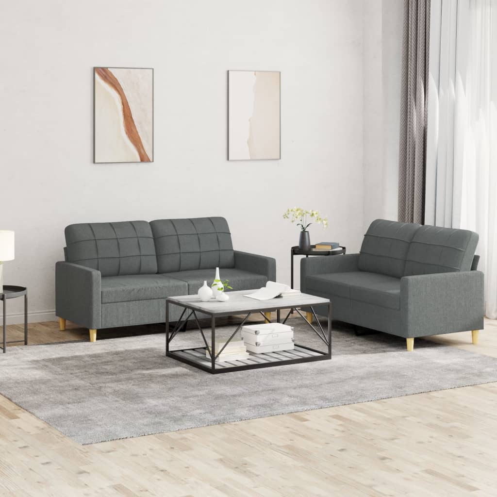 vidaXL Ensemble de canapés 2 pièces avec coussins Tissu Gris foncé