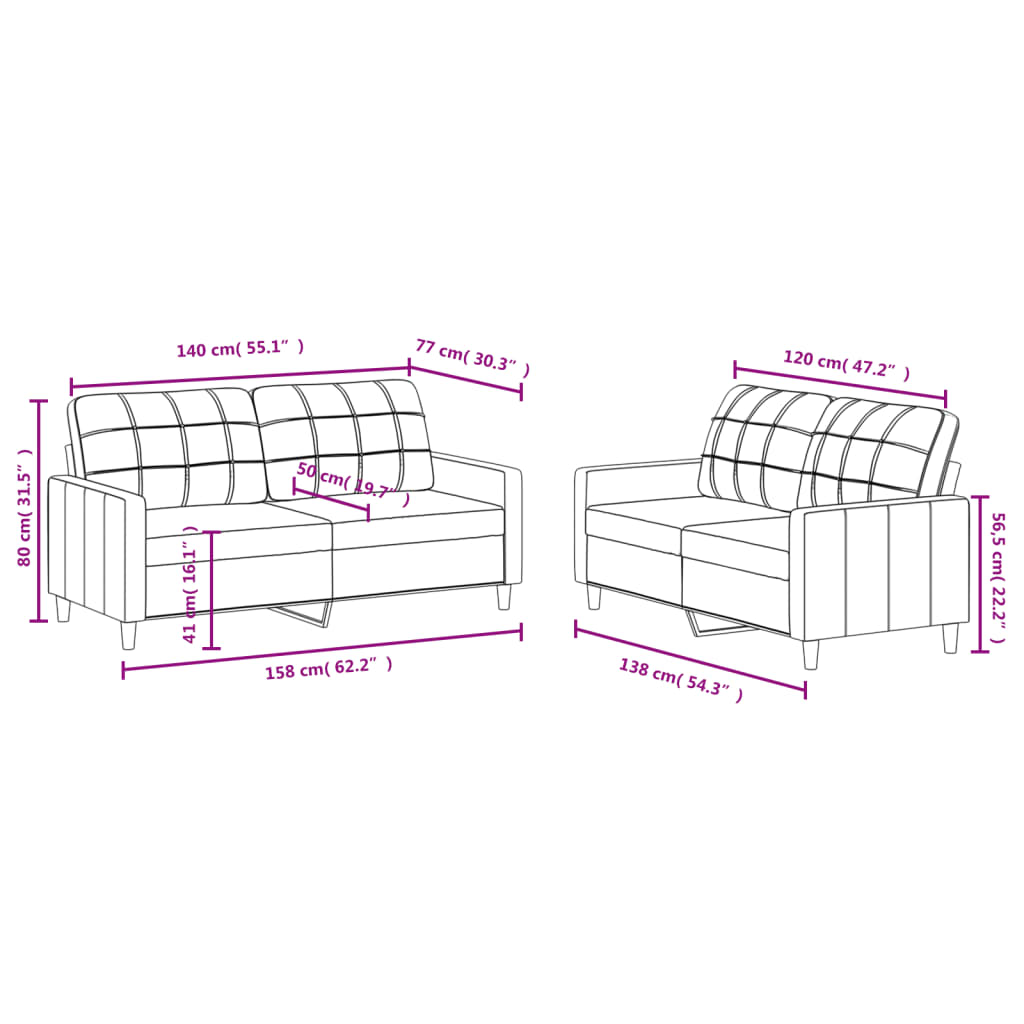 vidaXL 2-tlg. Sofagarnitur mit Kissen Taupe Stoff