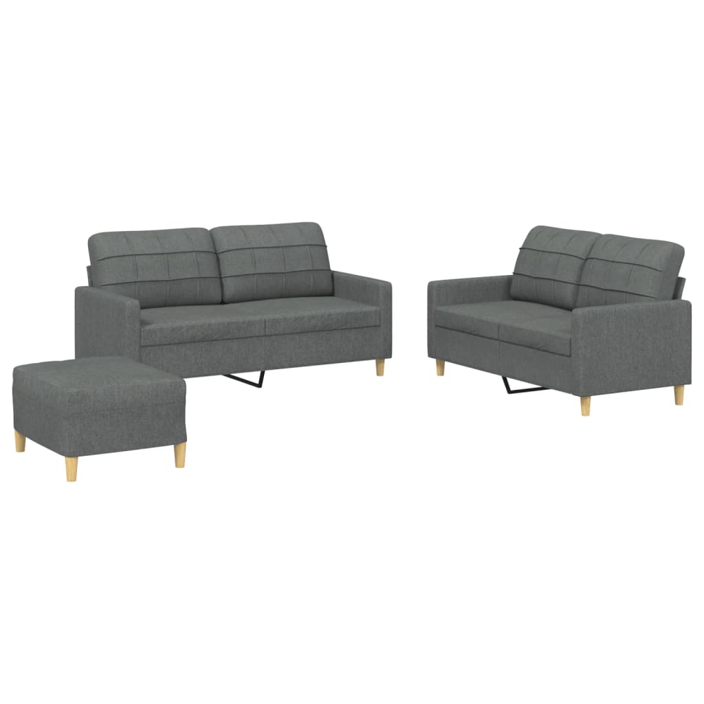 vidaXL 3-tlg. Sofagarnitur mit Kissen Dunkelgrau Stoff