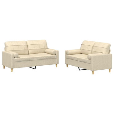 vidaXL 2-tlg. Sofagarnitur mit Kissen Creme Stoff