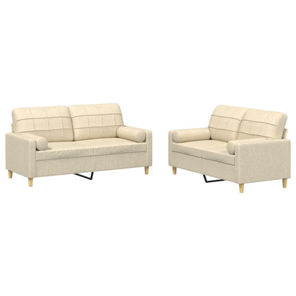 vidaXL 2-tlg. Sofagarnitur mit Kissen Creme Stoff