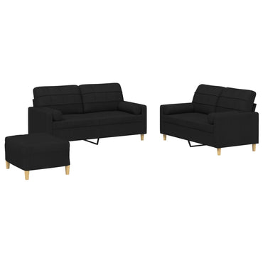 vidaXL Ensemble de canapés 3 pcs avec coussins Tissu Noir