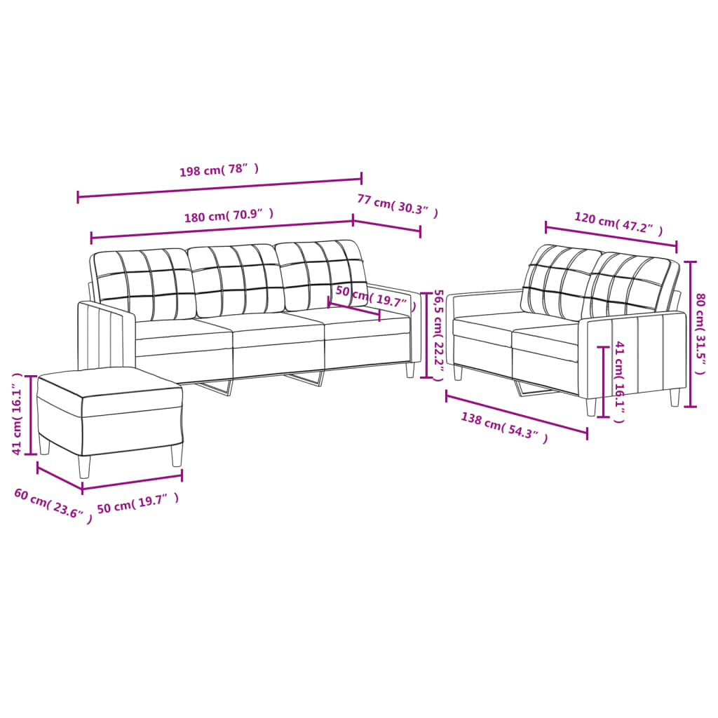 vidaXL Ensemble de canapés 3 pcs avec coussins Crème Tissu