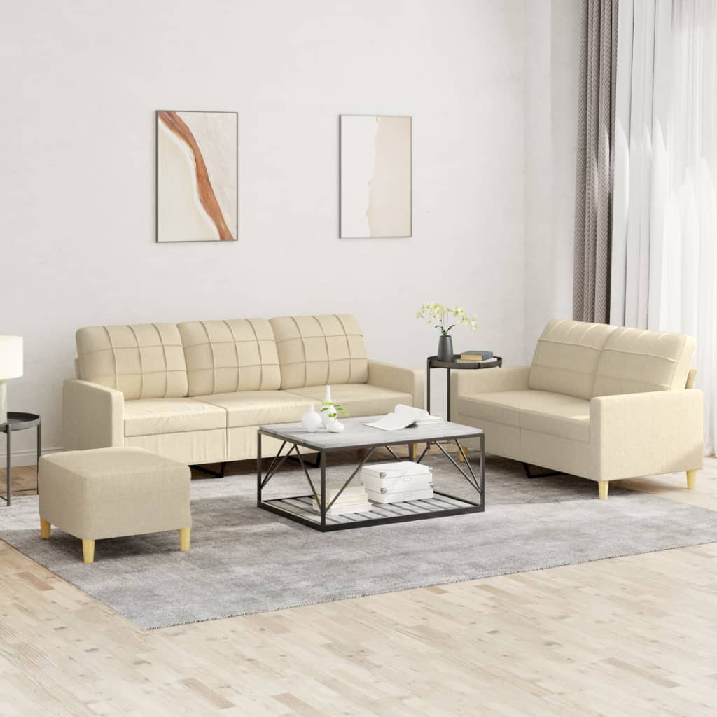 vidaXL Ensemble de canapés 3 pcs avec coussins Crème Tissu