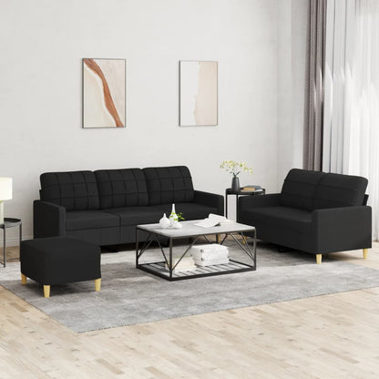 vidaXL 3-tlg. Sofagarnitur mit Kissen Schwarz Stoff
