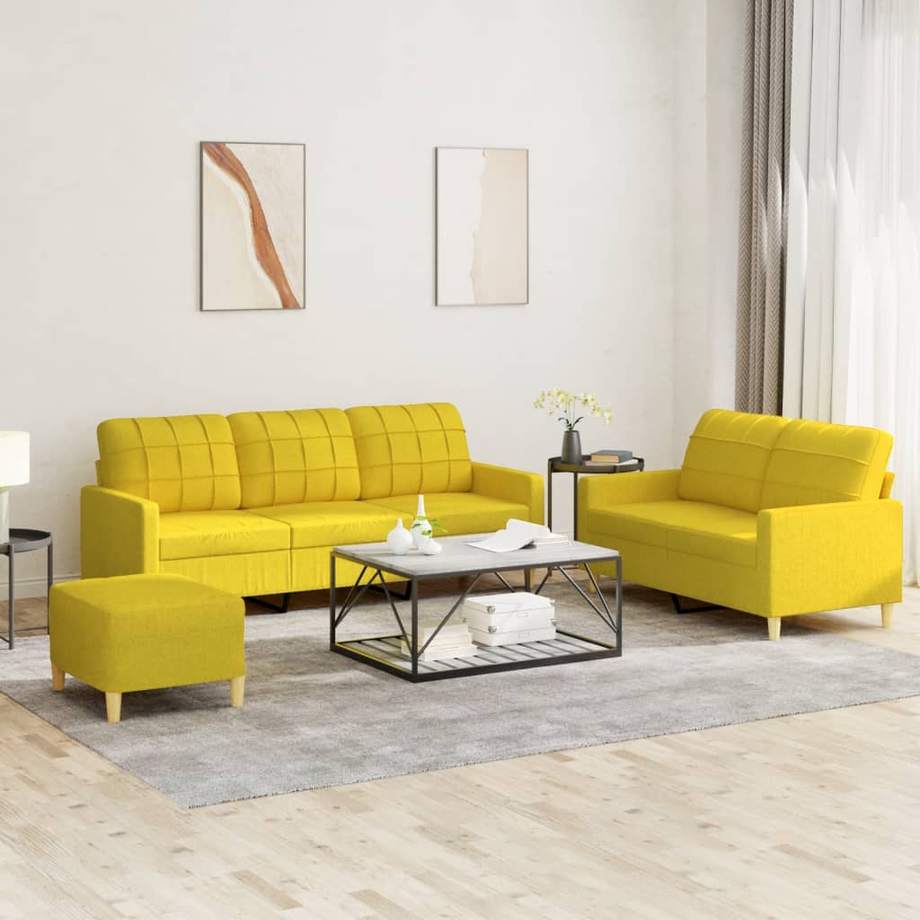 vidaXL 3-tlg. Sofagarnitur mit Kissen Hellgelb Stoff