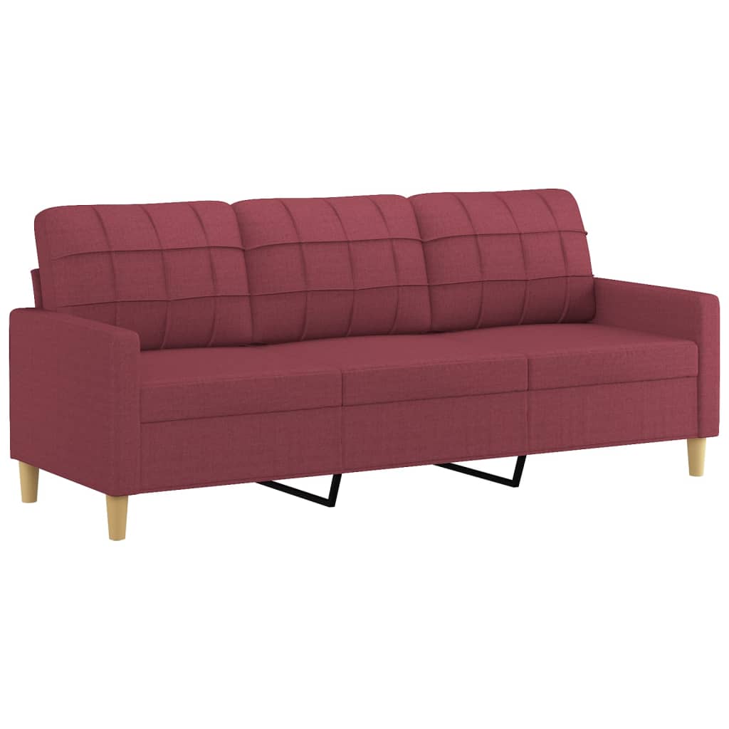 vidaXL 3-tlg. Sofagarnitur mit Kissen Weinrot Stoff